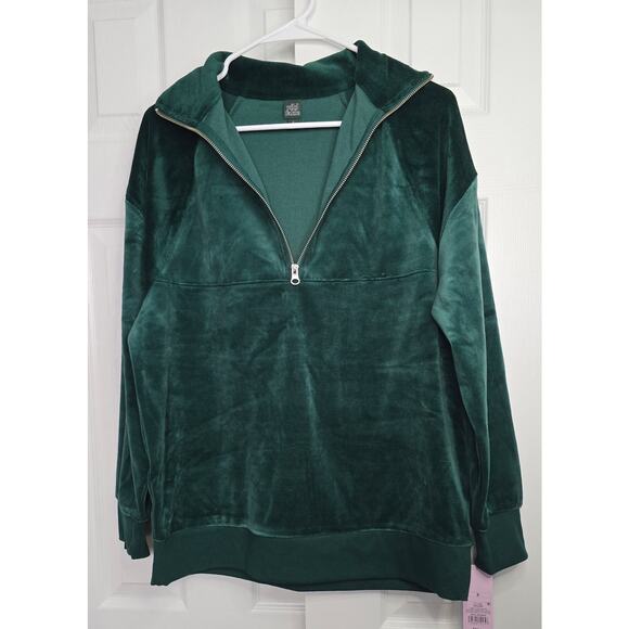 Wild Fable Women's Quarter Zip Velour Tunic Sweatshirt Green- Size Small - Picture 1 of 5